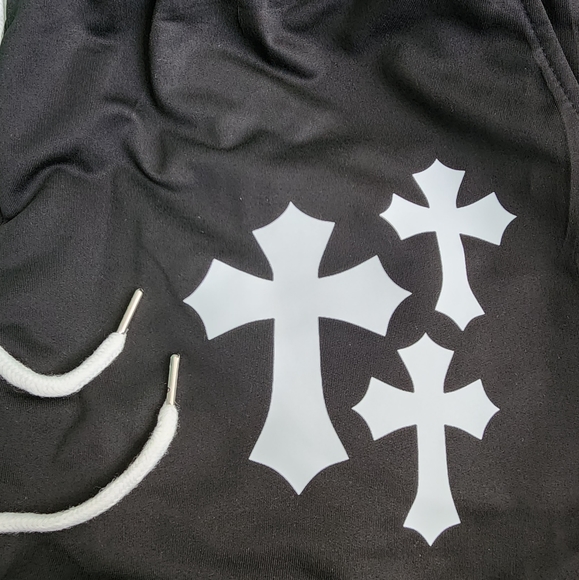 NWT Men's Trendy Black Flare Pants With 3 Crosses Printed by the pockets Size M - Picture 7 of 8